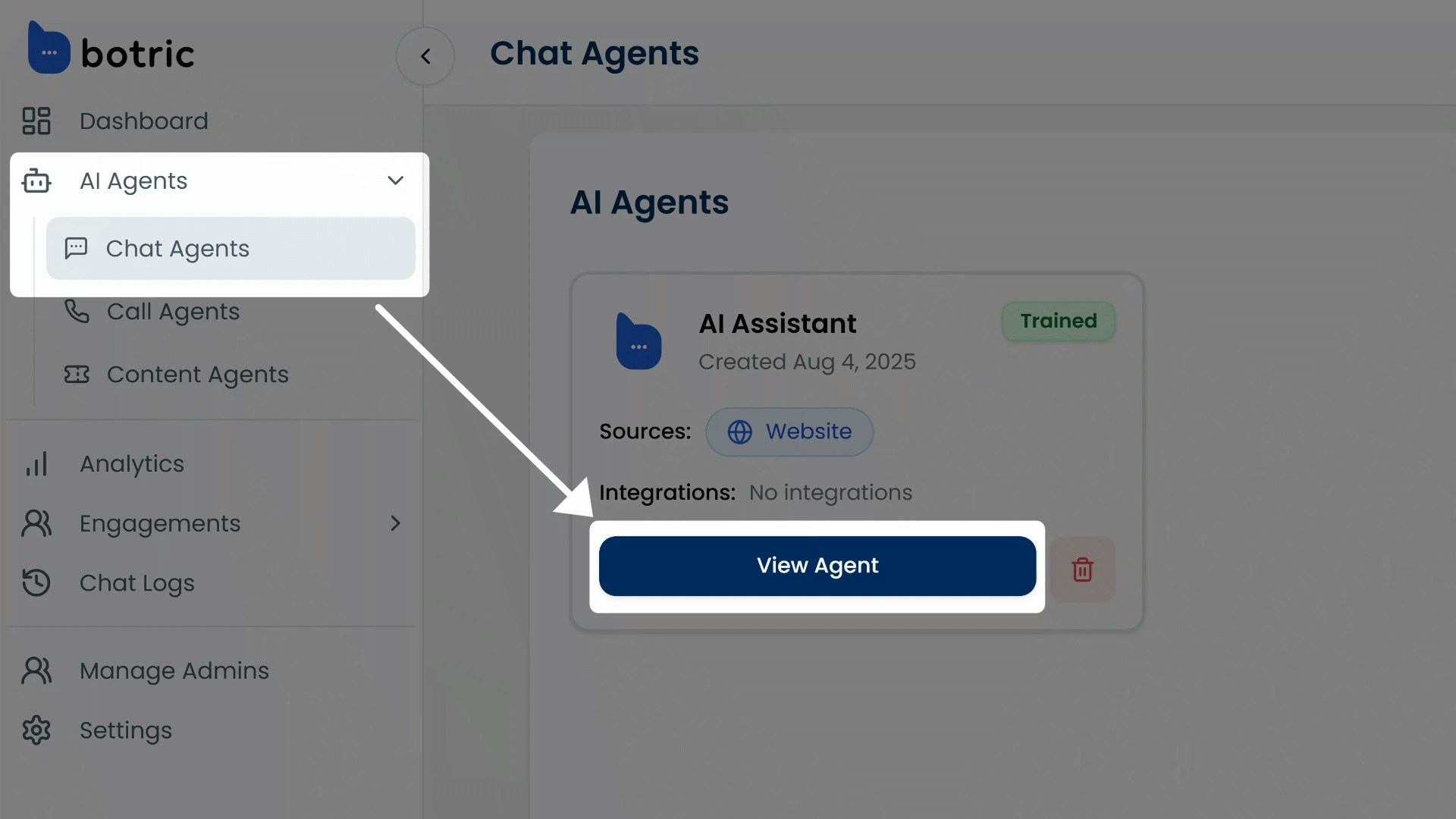 Go to AI Agents → Chat Agents