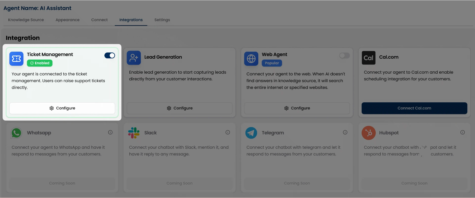 Once you’ve turned on the Ticket Management integration.
