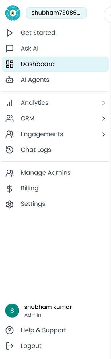 myIDFI AI Admin Dashboard Sidebar