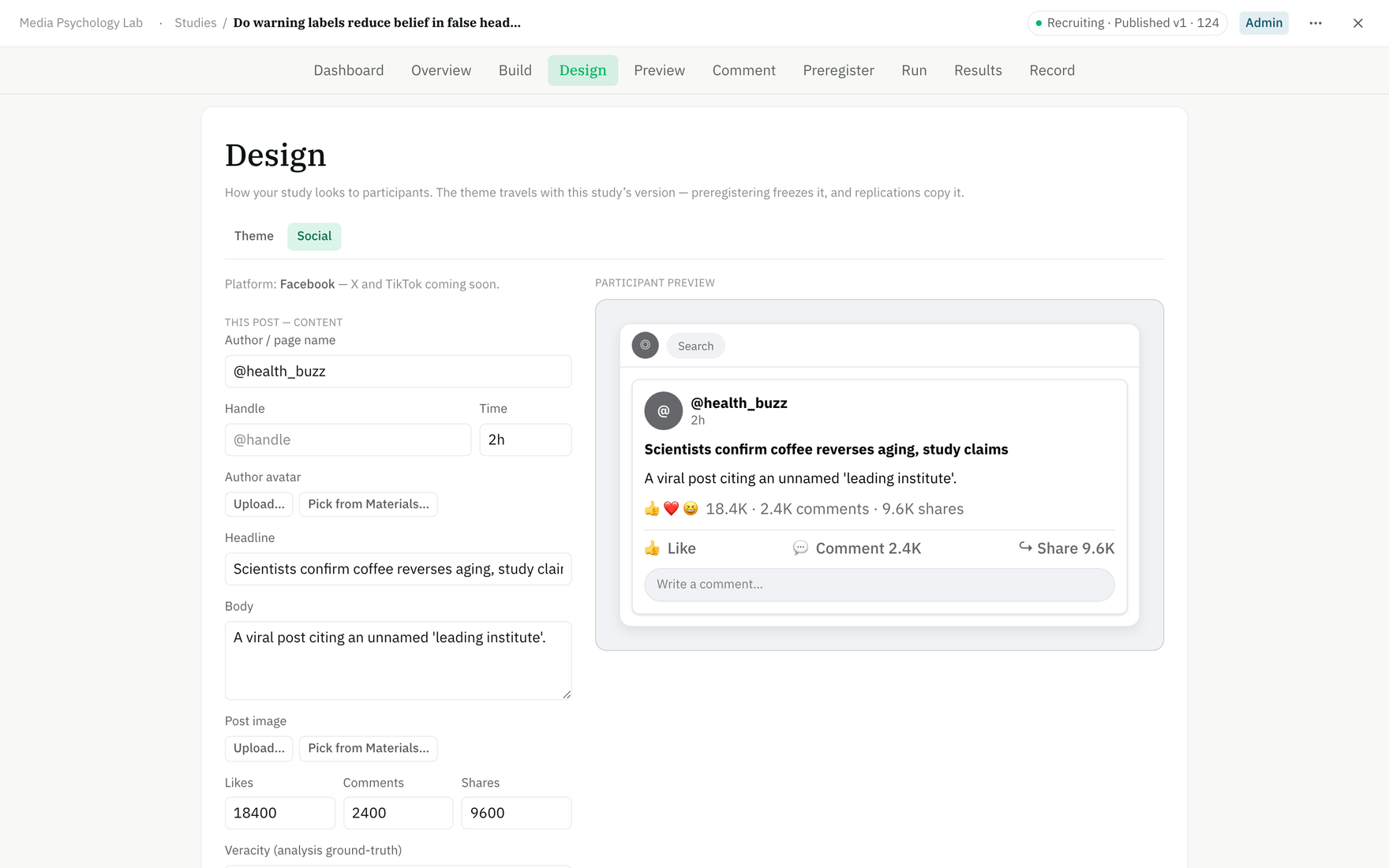 The Design workspace social-post styling tab