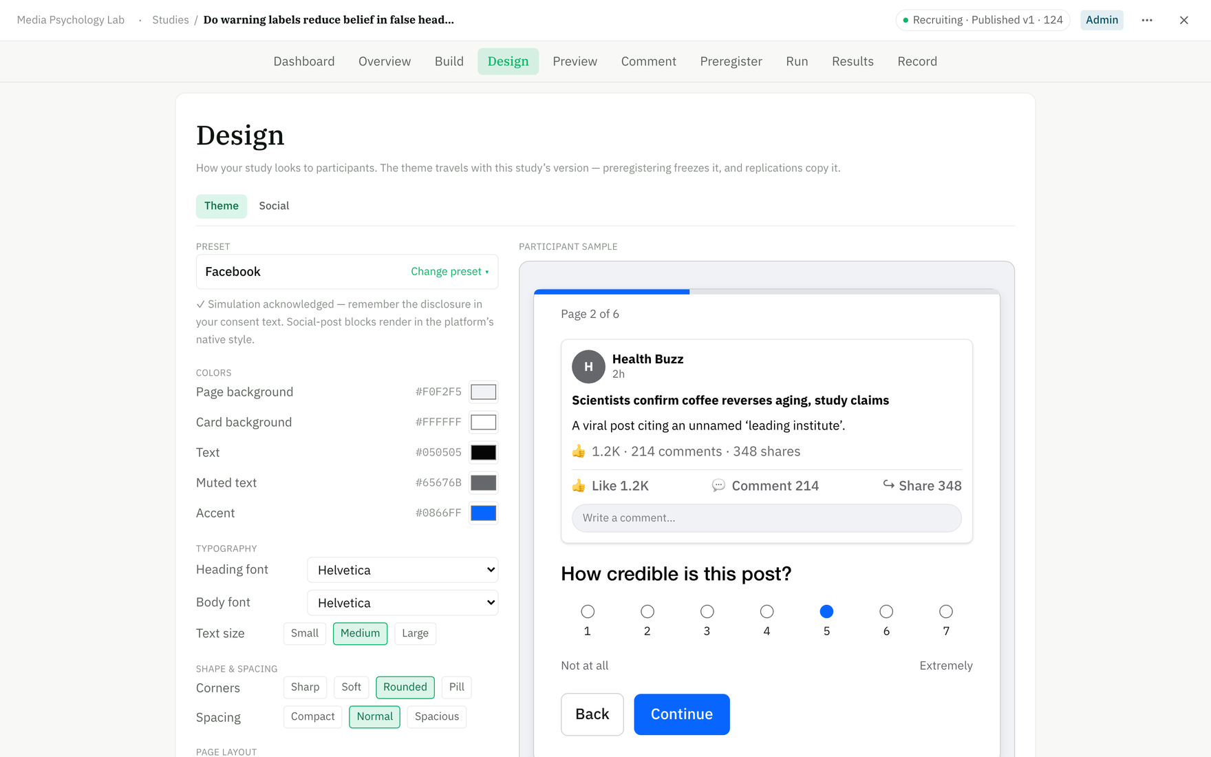 The Design workspace theme editor