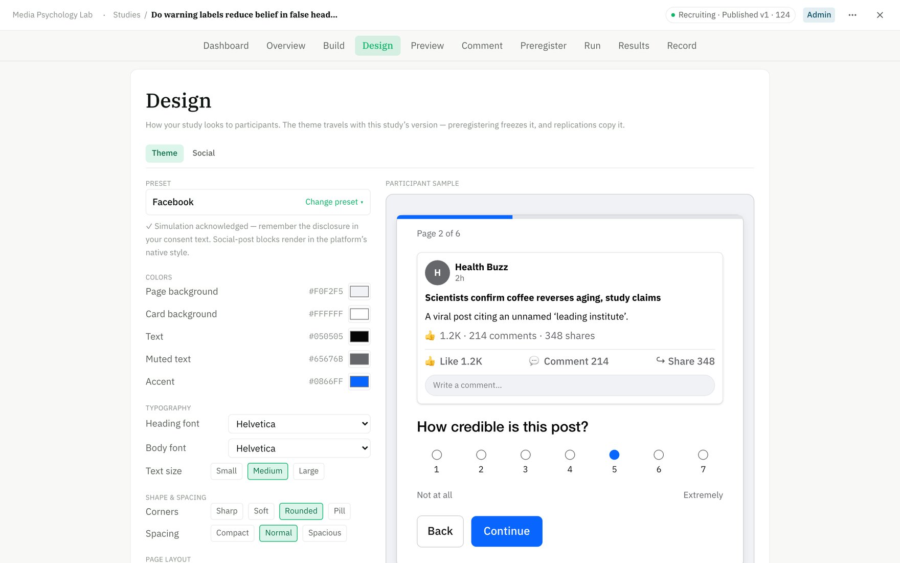 The Design workspace theme editor