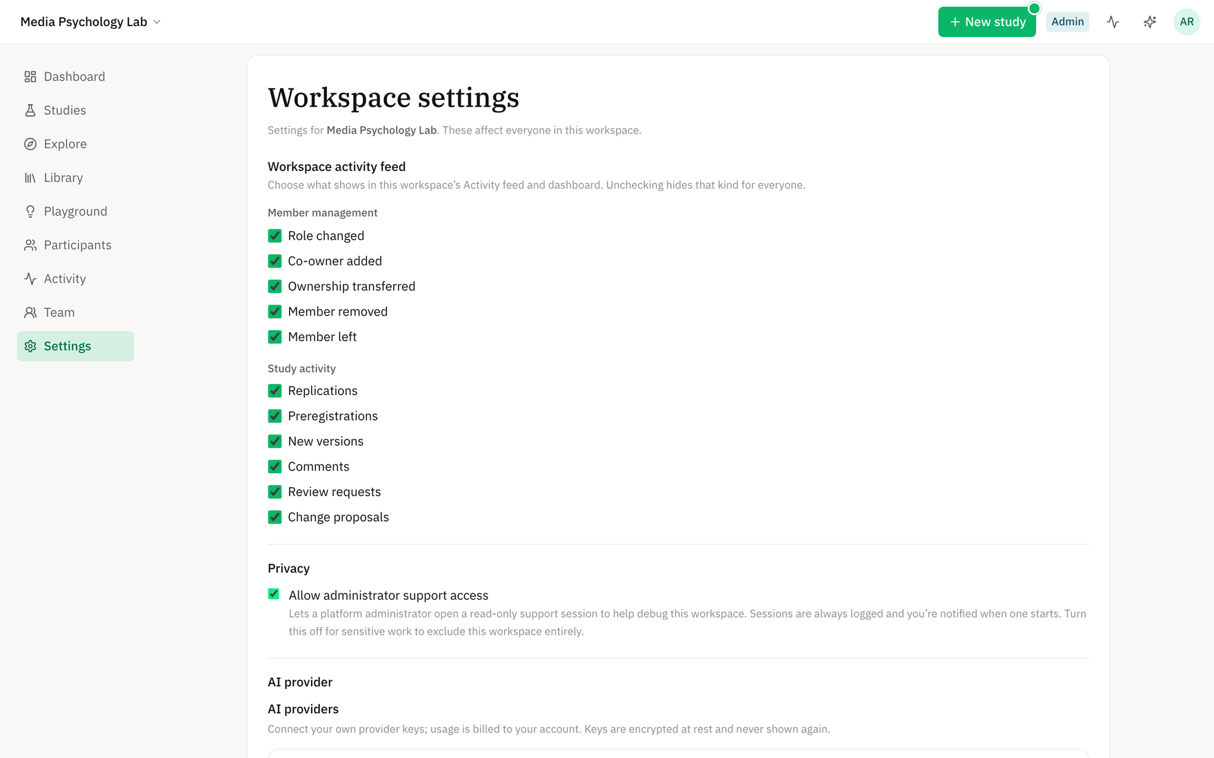 The workspace privacy setting for support access