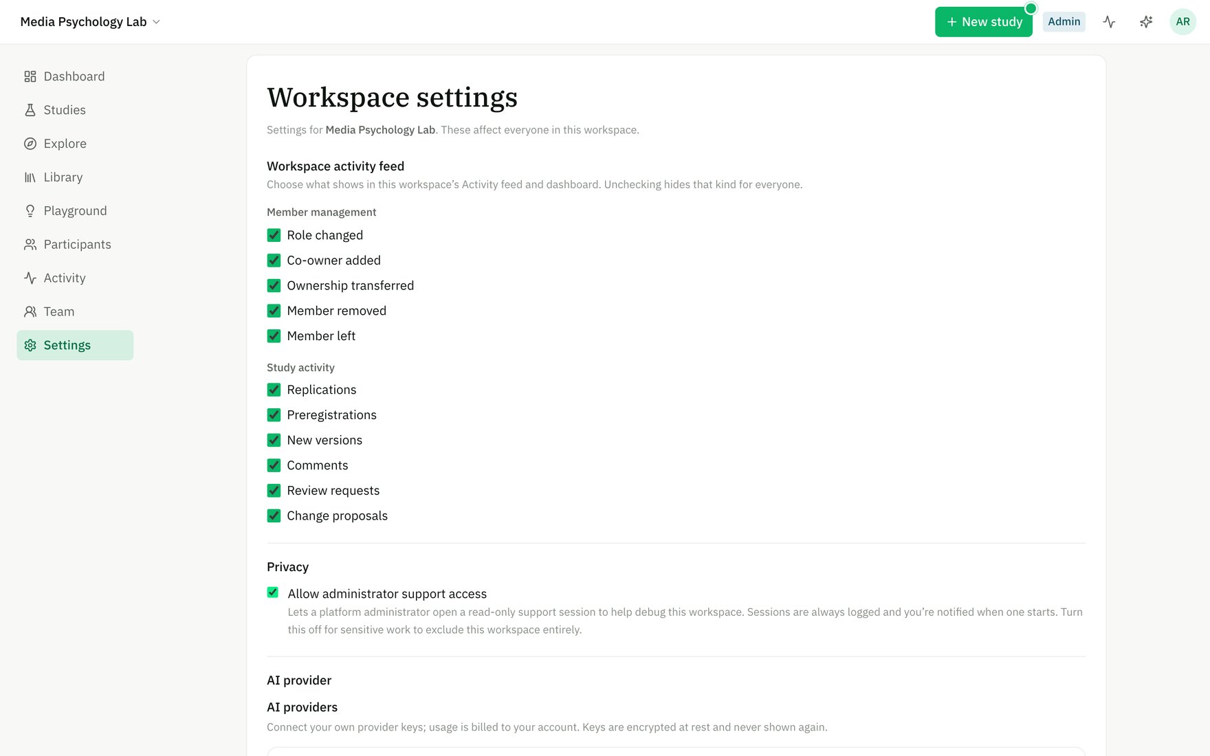 The workspace privacy setting for support access