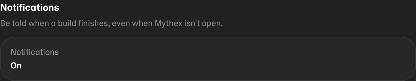 The Notifications row in Account settings, switched on