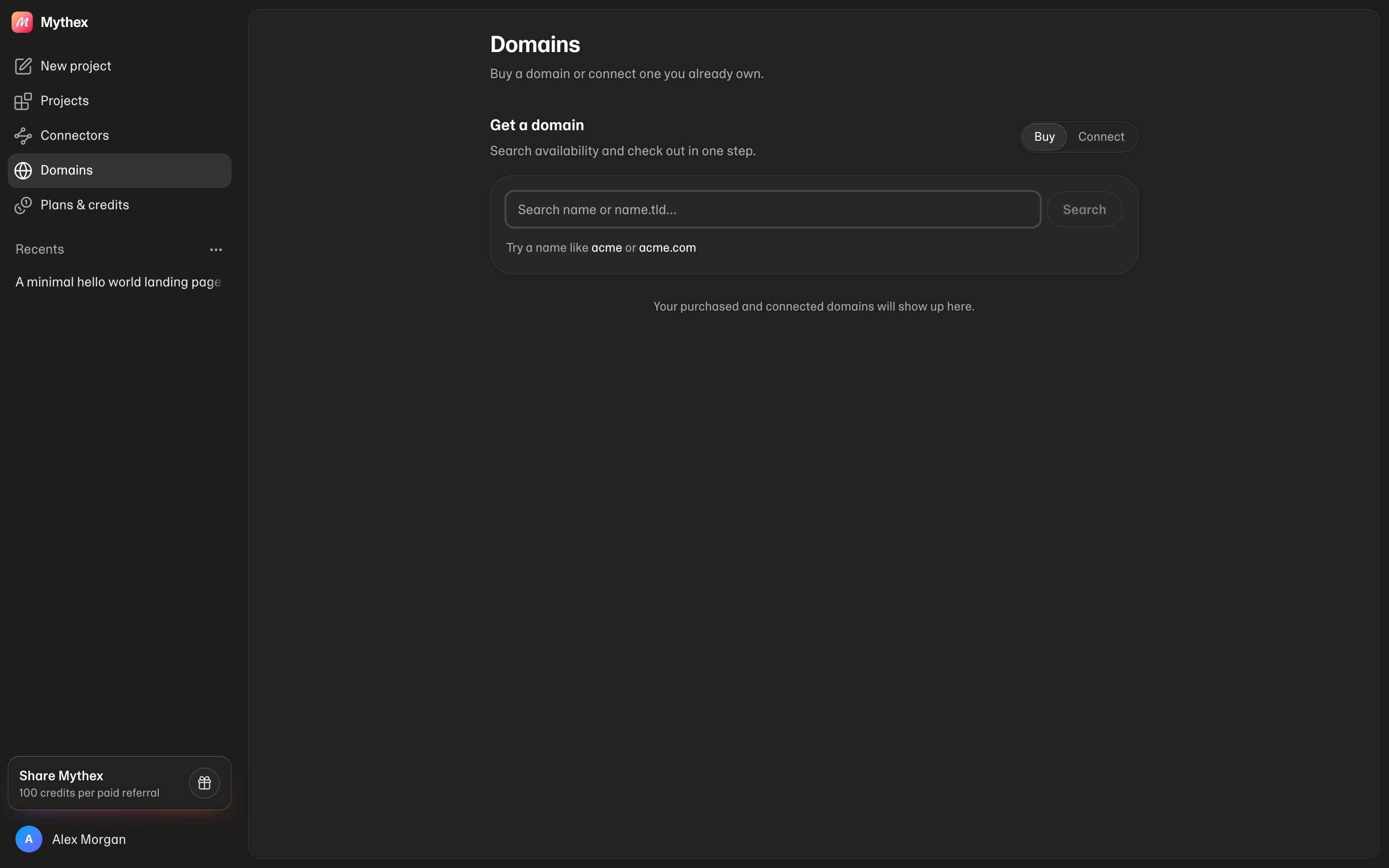 Domains — buy a domain or connect one you already own