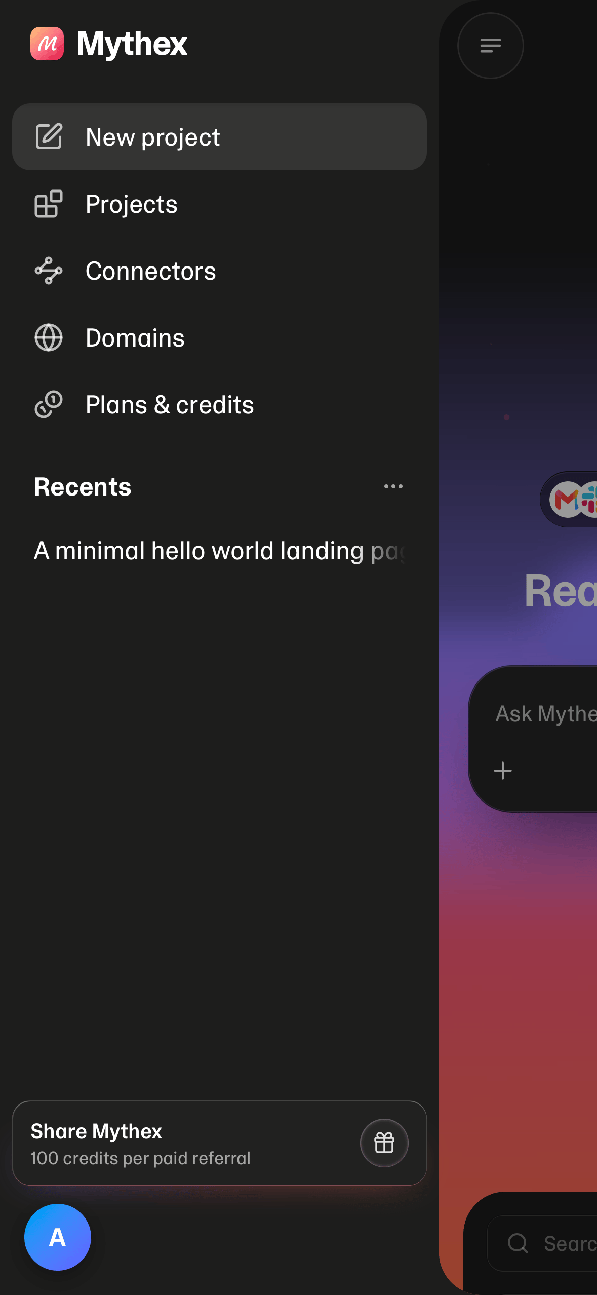 The phone drawer, with the avatar floating at the bottom left