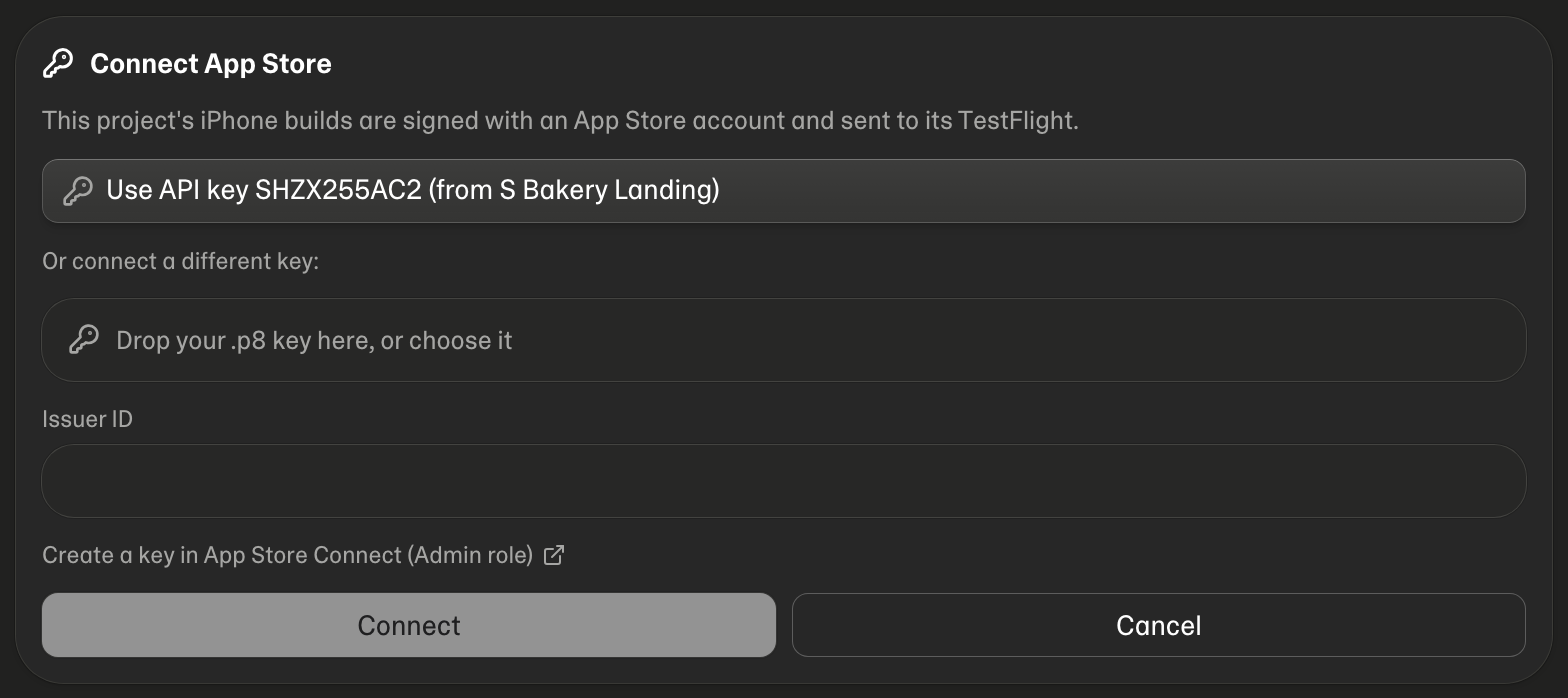 The Connect App Store panel