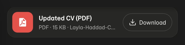 A file Mythex handed back: its name, type and size, and Download