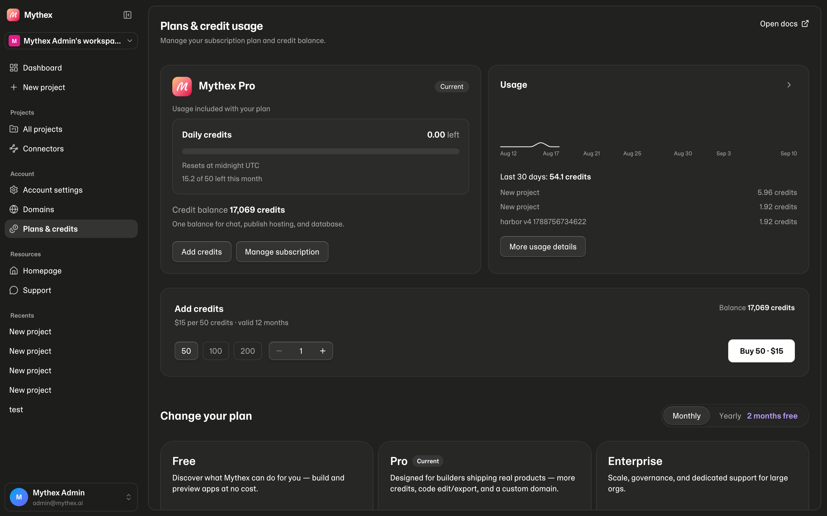 Plans & credit usage — Free vs Pro, balance, and top-ups