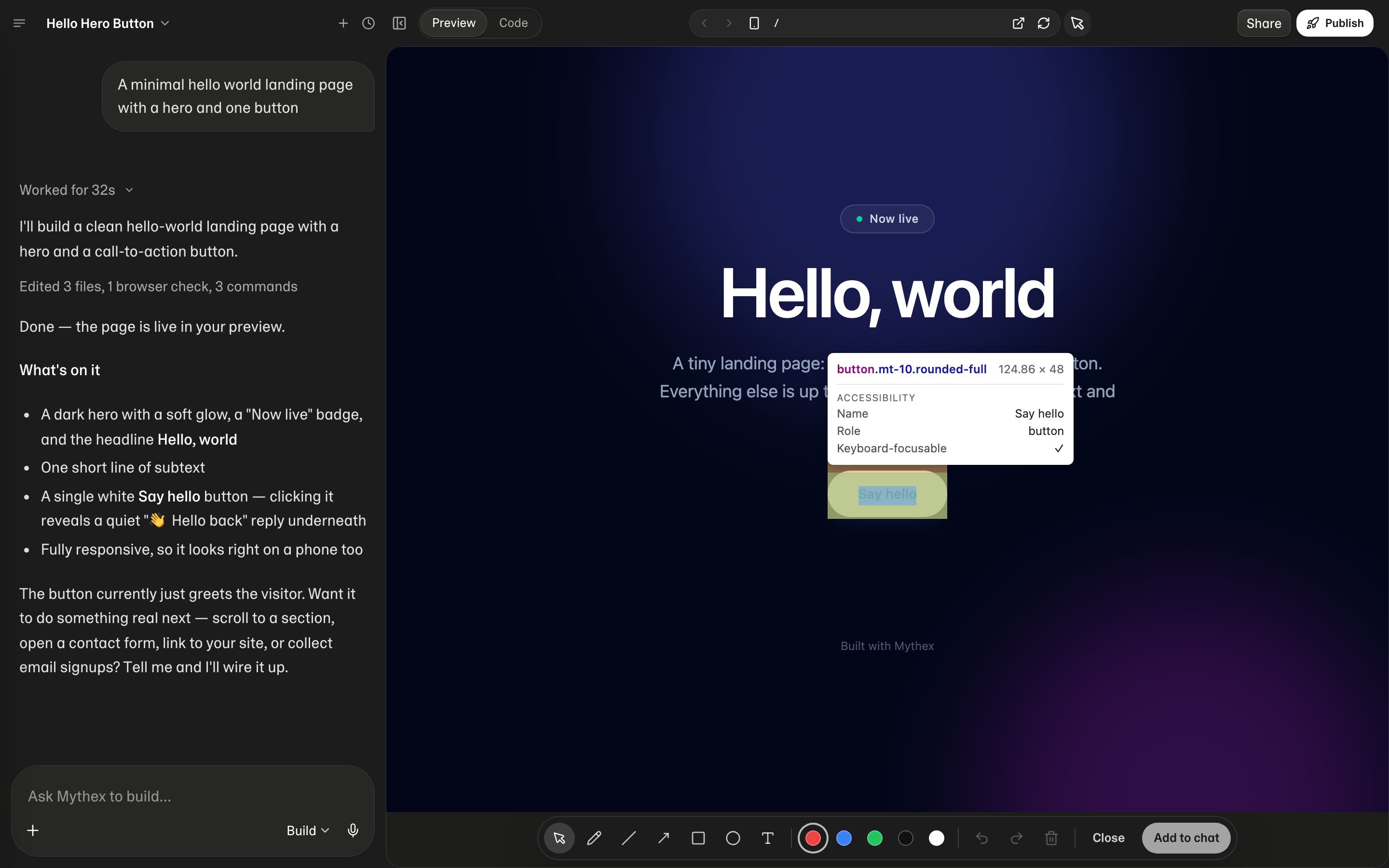 Select mode: the pointer over the app's button, with its outline and details