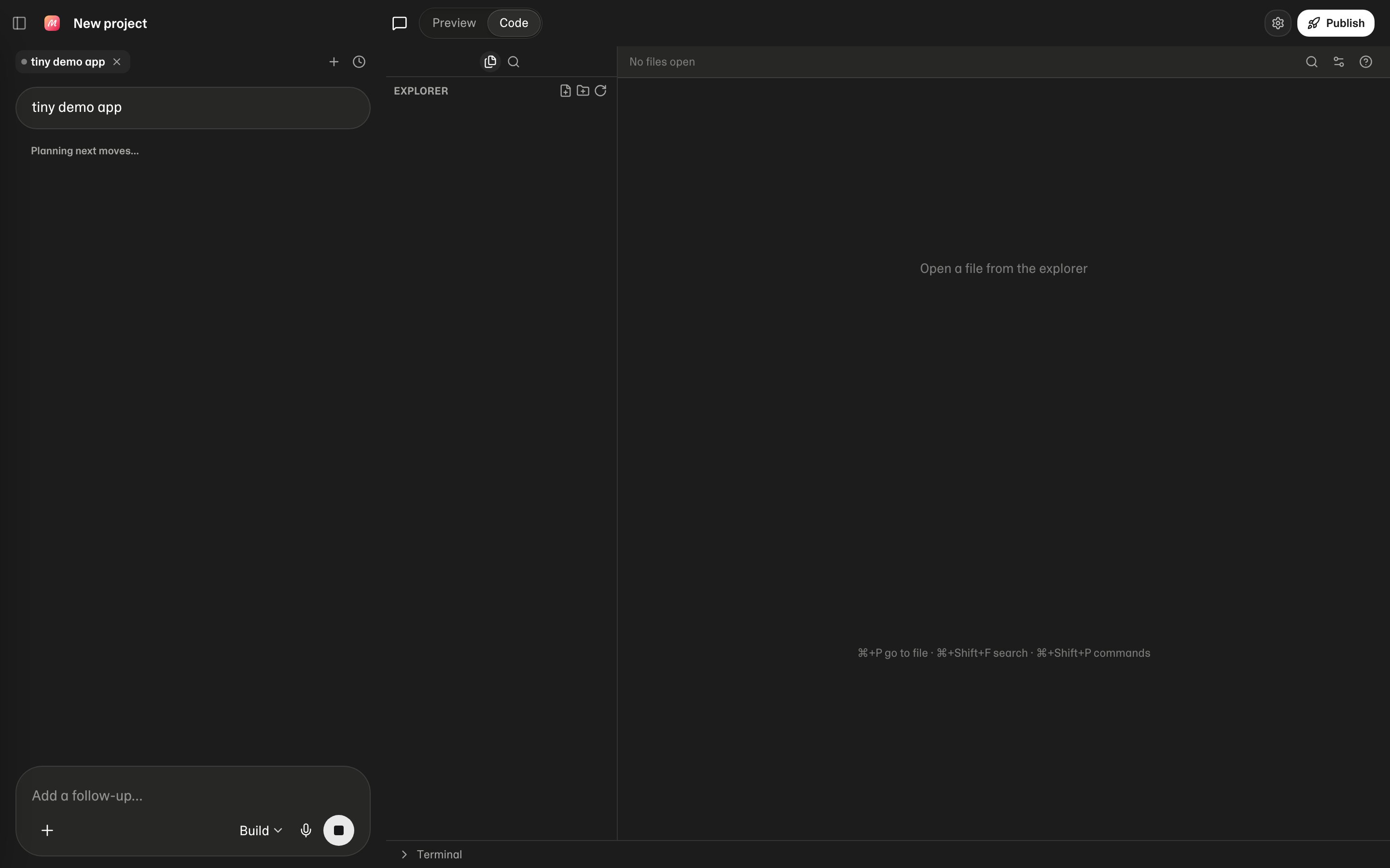 Code view in the workspace