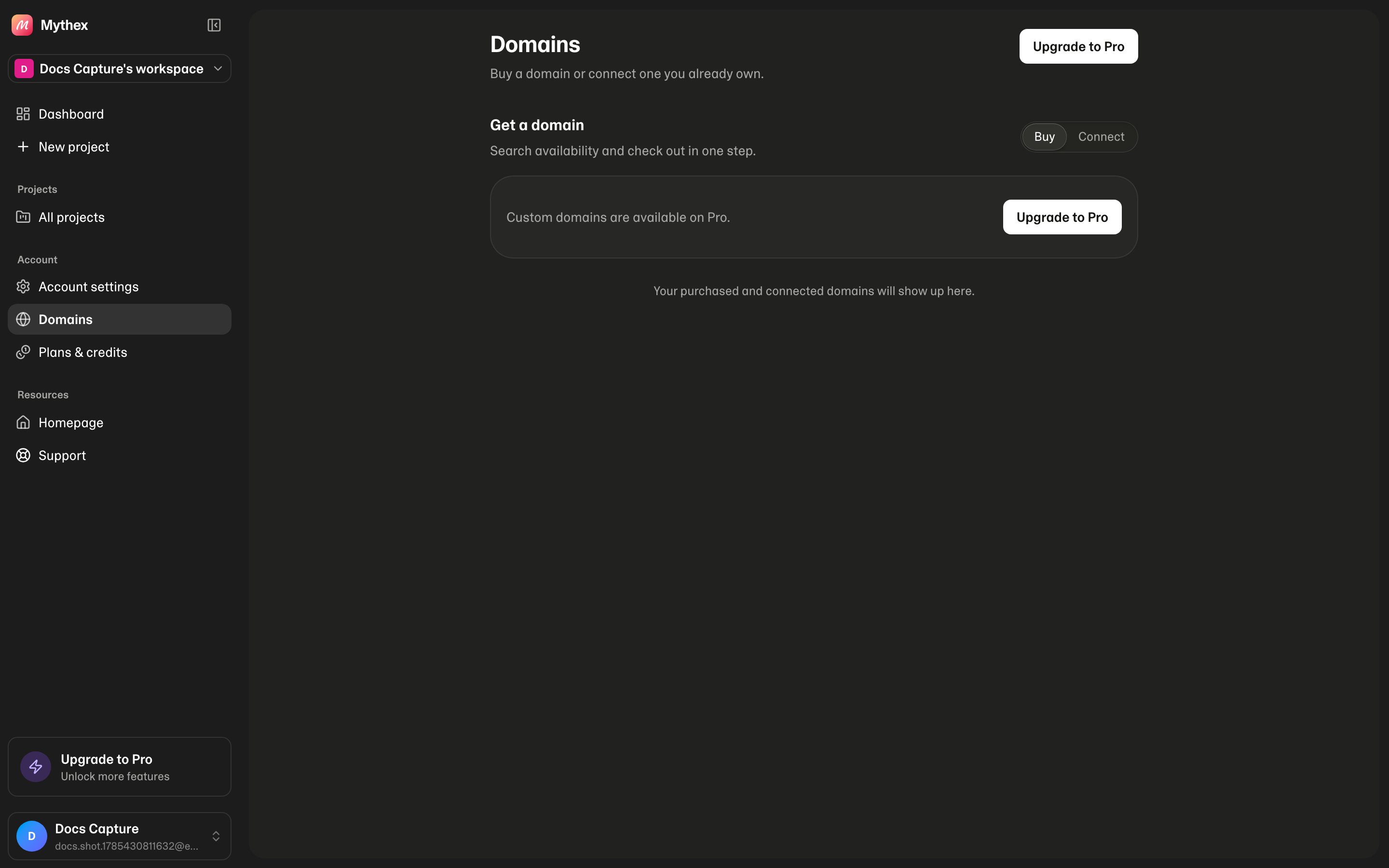 Domains — buy a domain or connect one you already own