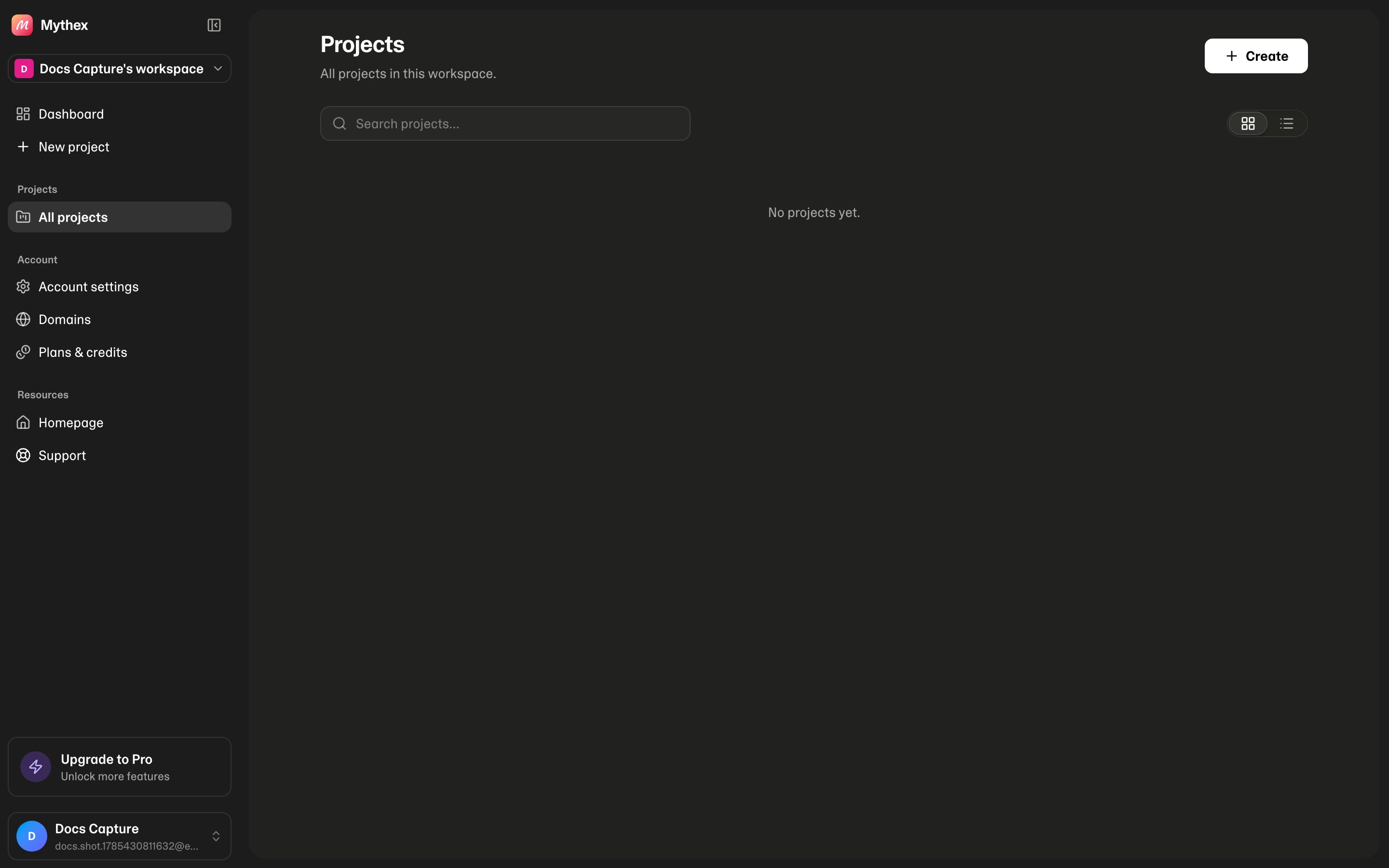 Projects library — search and grid or list view