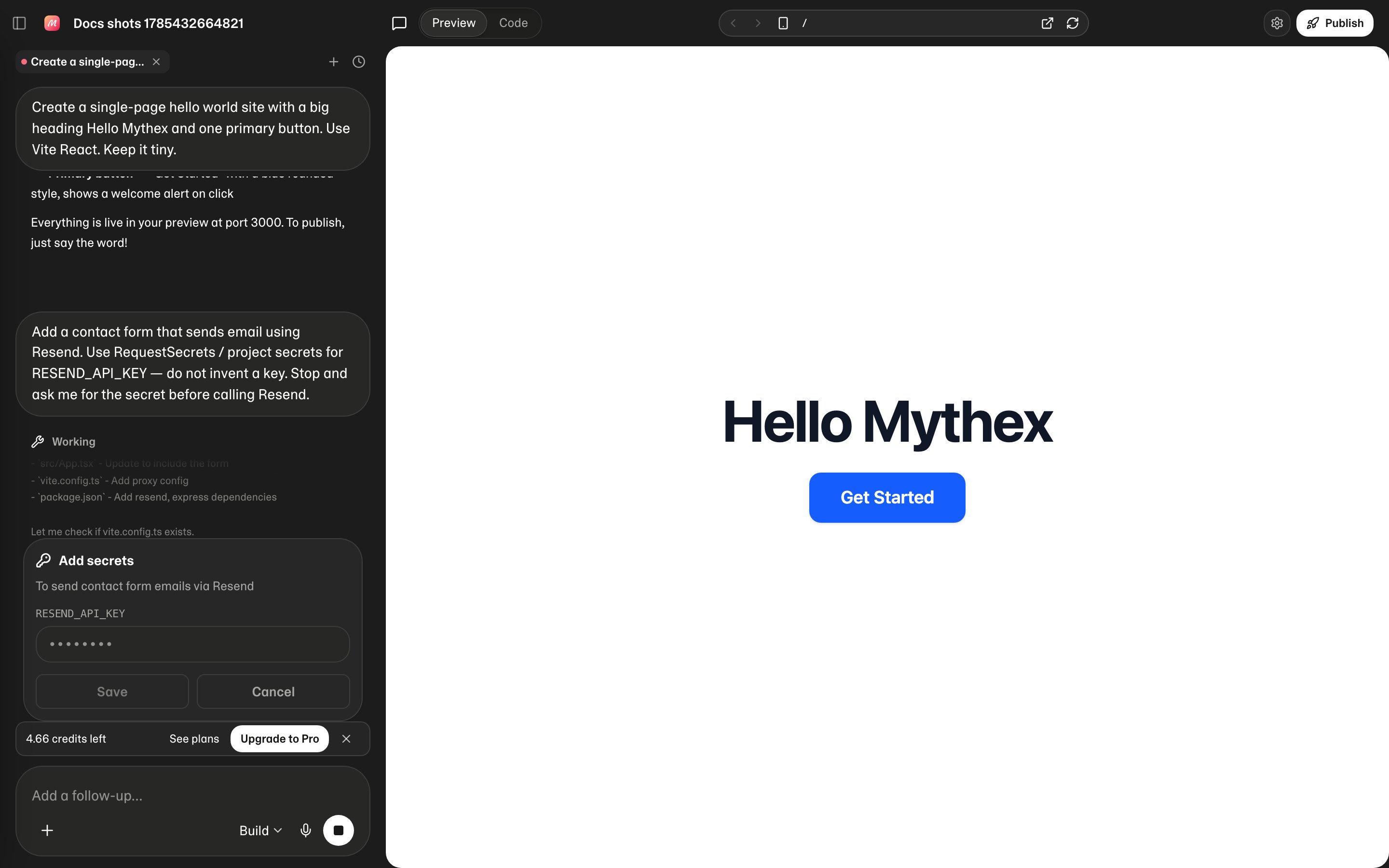 Add secrets card in chat for RESEND_API_KEY
