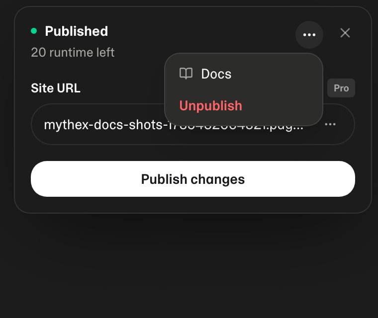 Published app — More menu with Unpublish