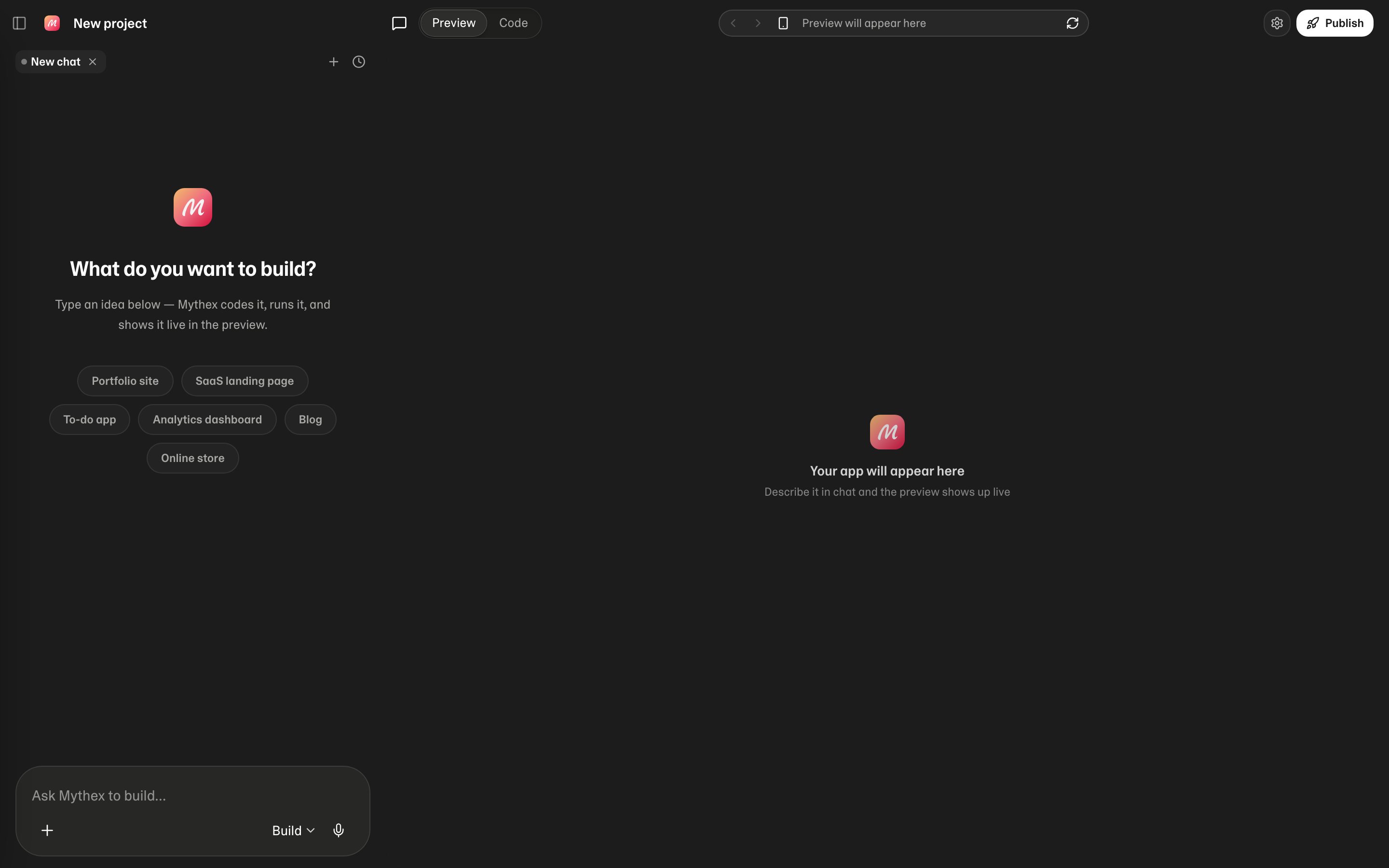 Composer with Build menu and microphone for voice input
