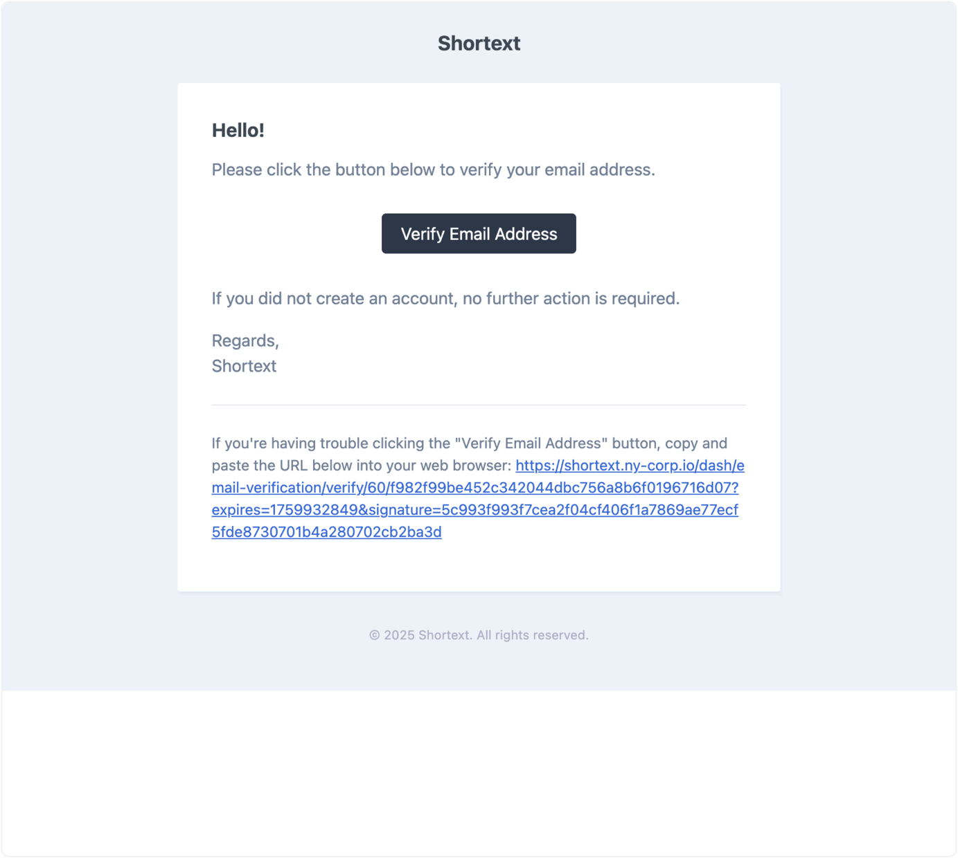 Email verification message