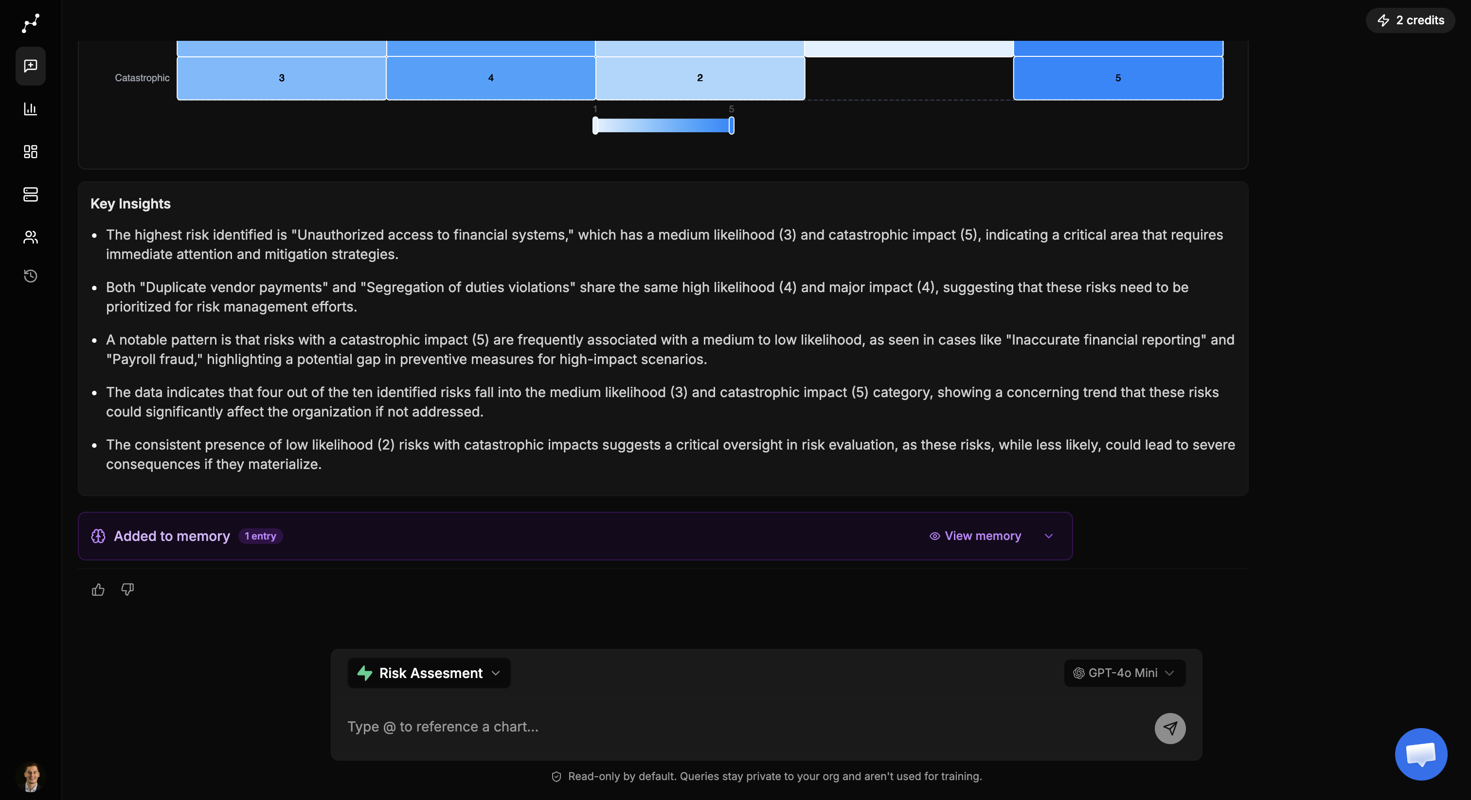 Thumbs up and thumbs down controls on a chat answer