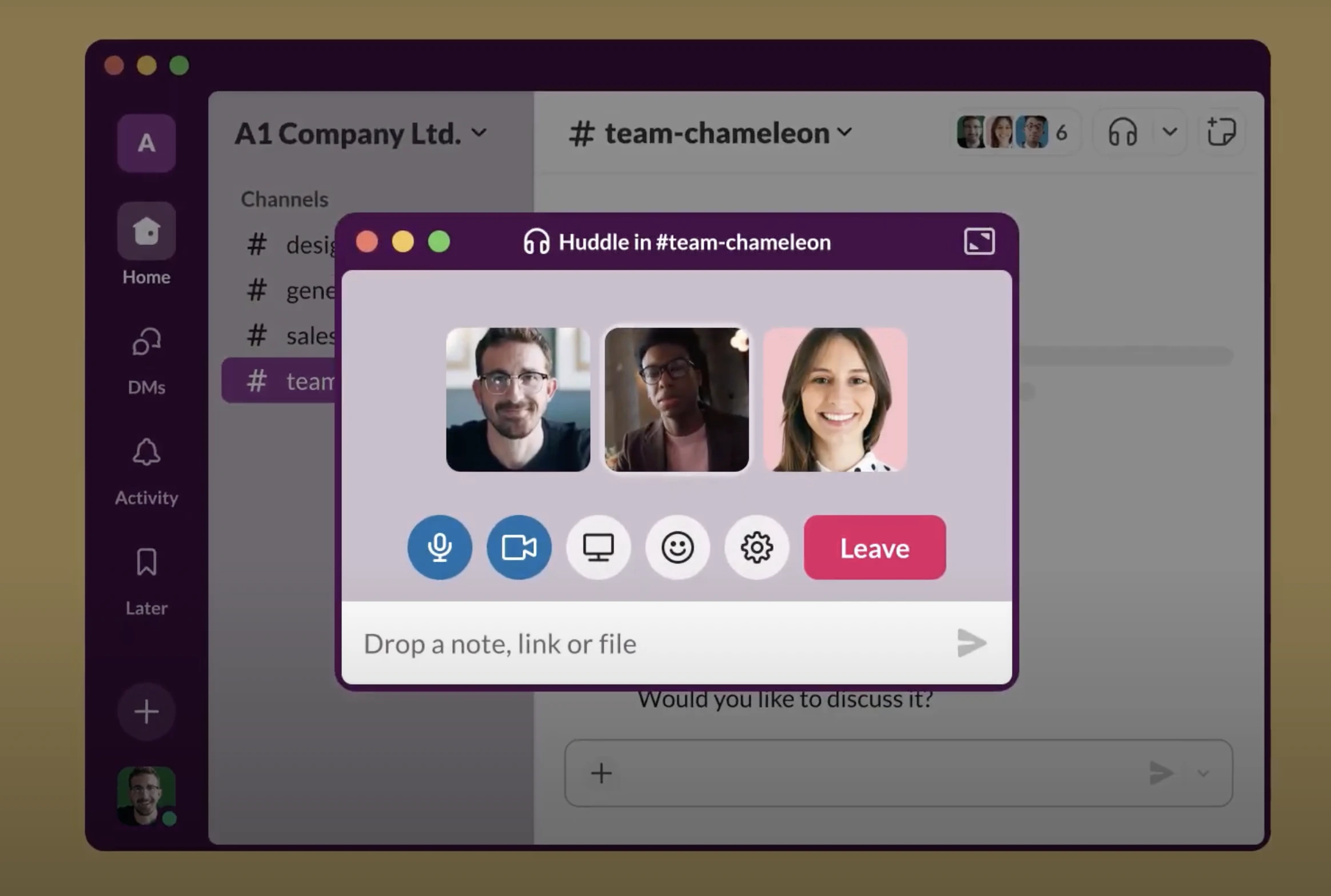 Slack huddles interface