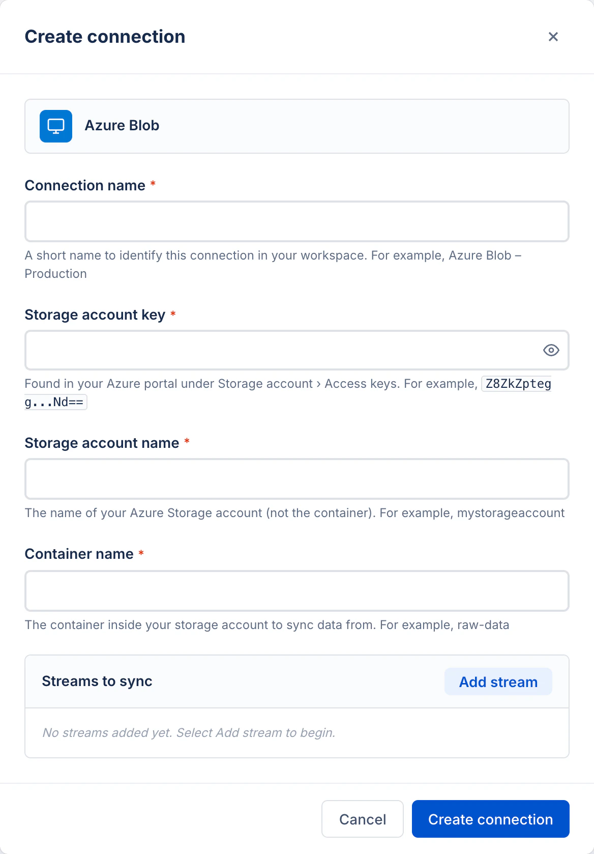 Revised Create connection form