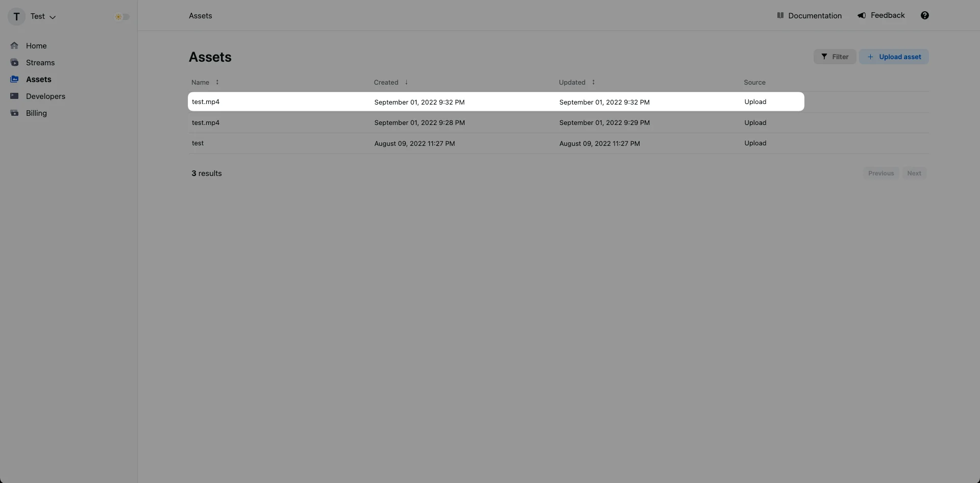Assets page