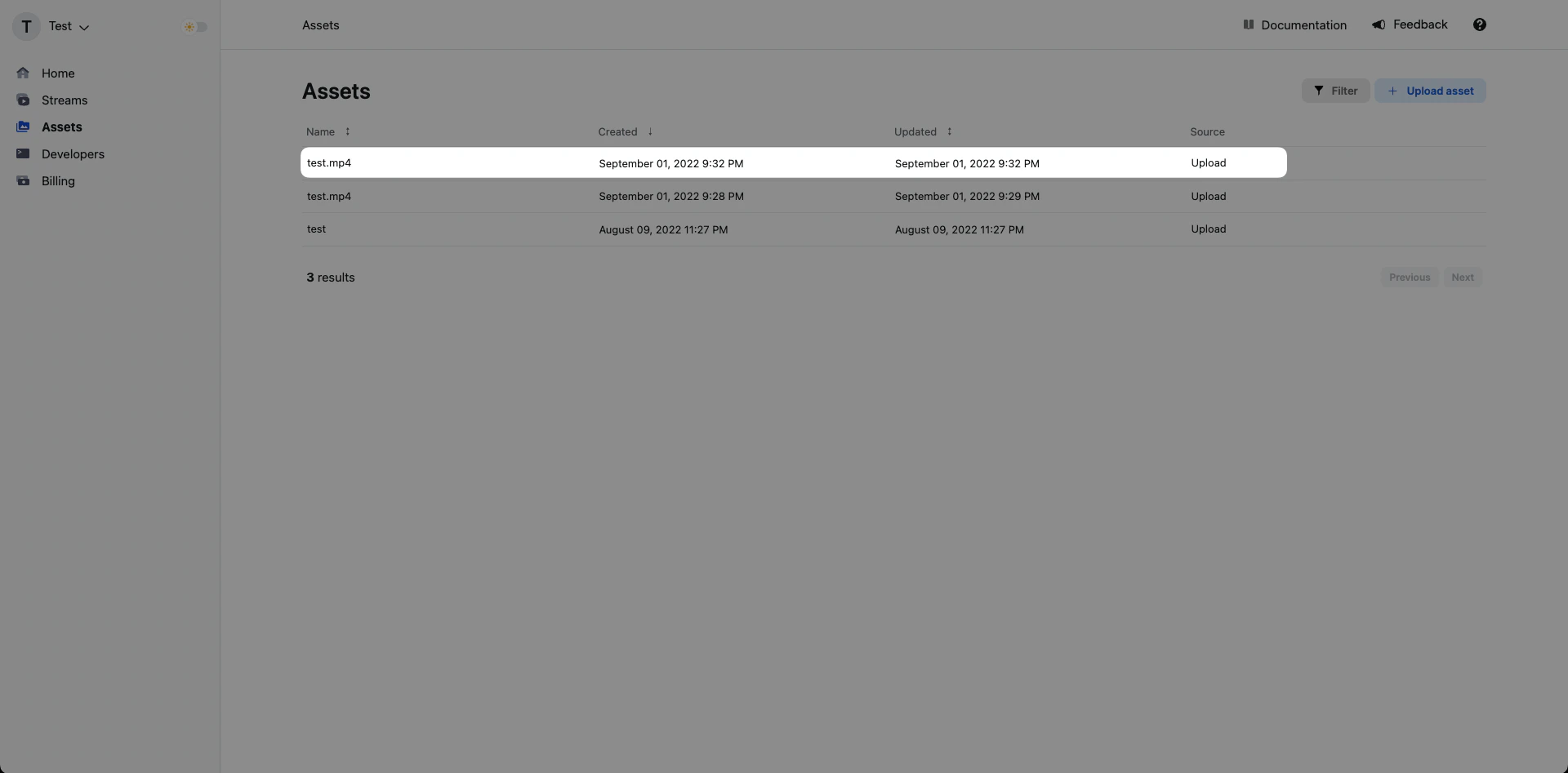 Assets page