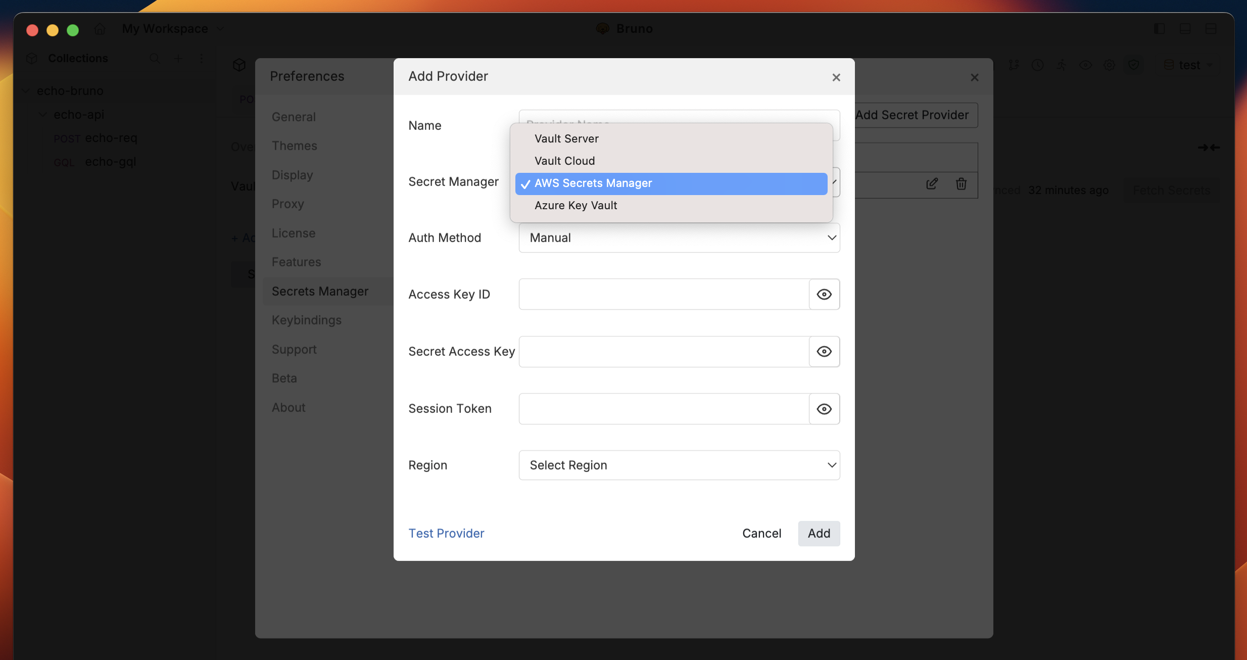 AWS Secret Manager Dialog