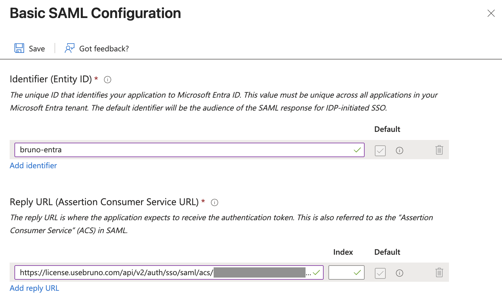 Configure basic SAML settings in Entra ID