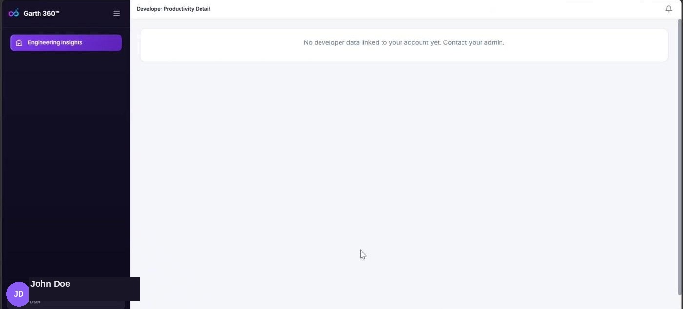 G360 dashboard showing the message No developer data linked to your account yet