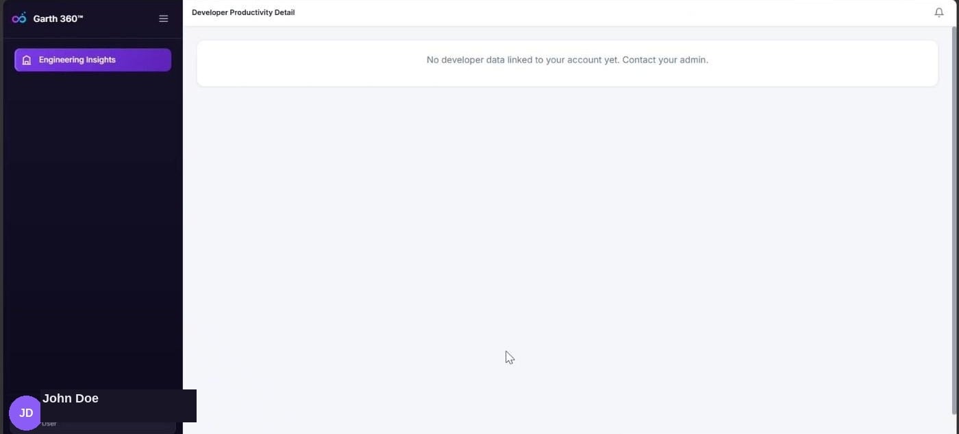 G360 dashboard showing the message No developer data linked to your account yet