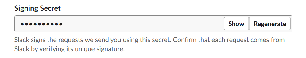 Slack App Credentials section with the Signing Secret field