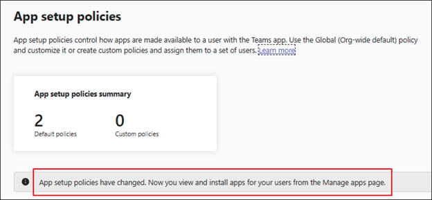Teams admin center app setup policies page