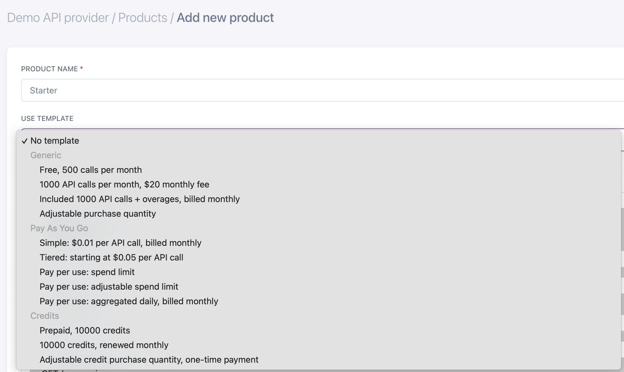Nadles product templates