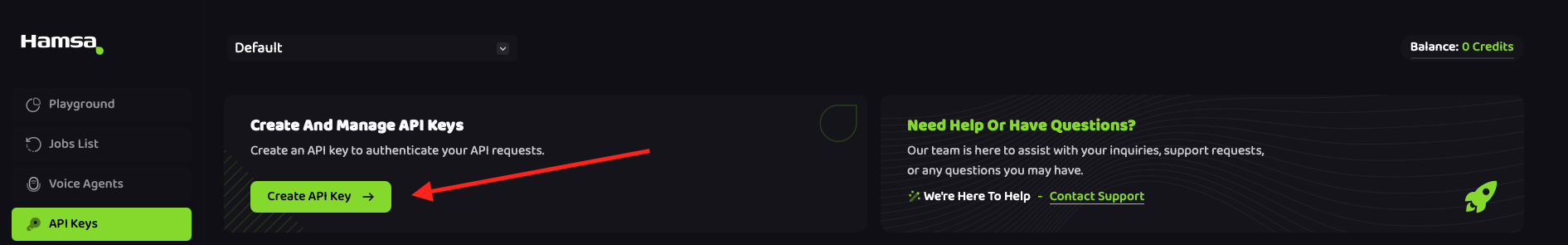 Create API key from API key page