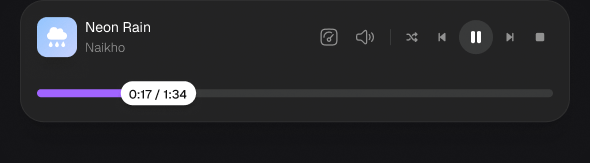 Audio preview player with track title, playback controls and timeline