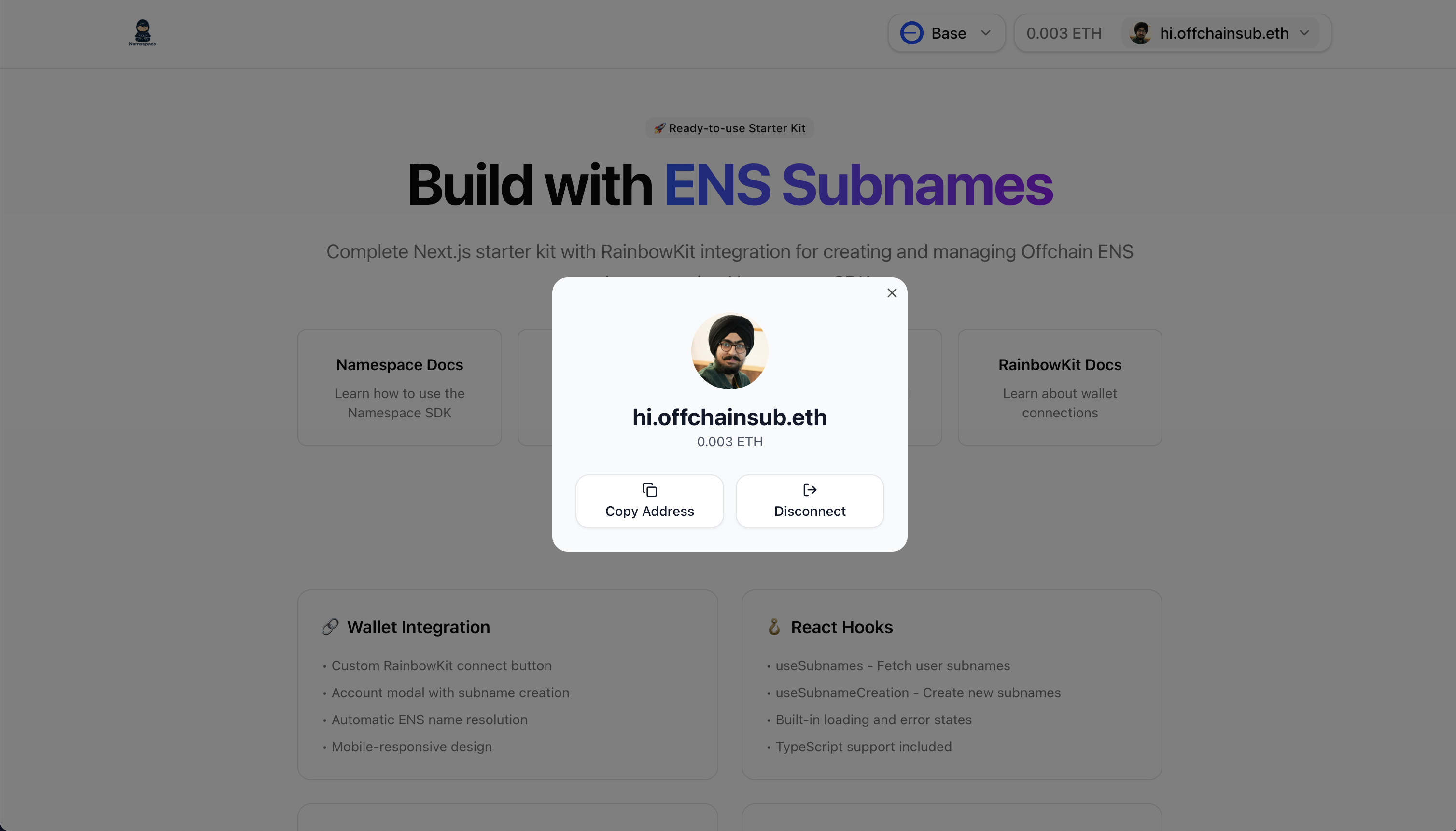 Create subname interface with form to create a new offchain subname