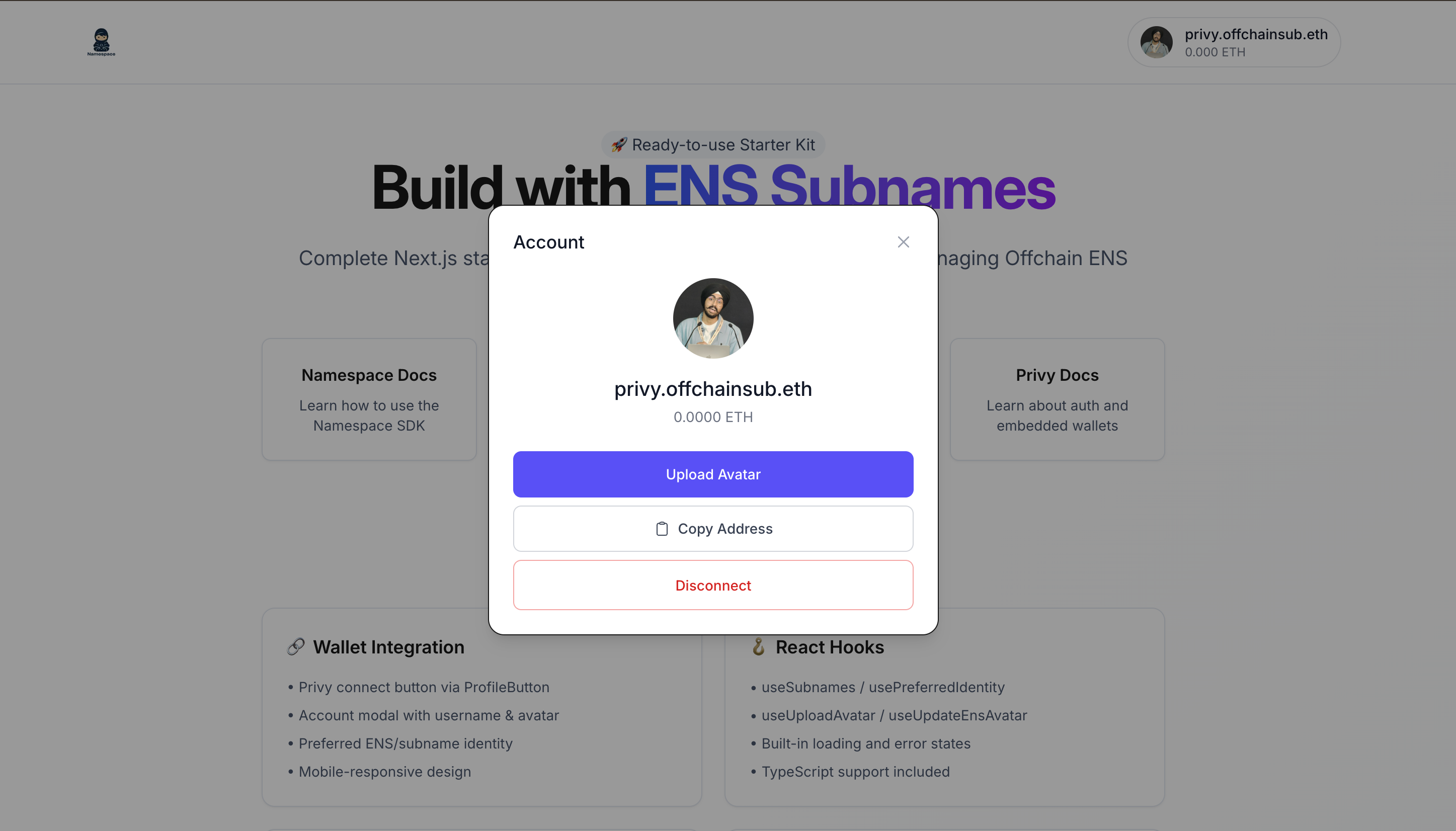 Create subname interface with form to create a new offchain subname