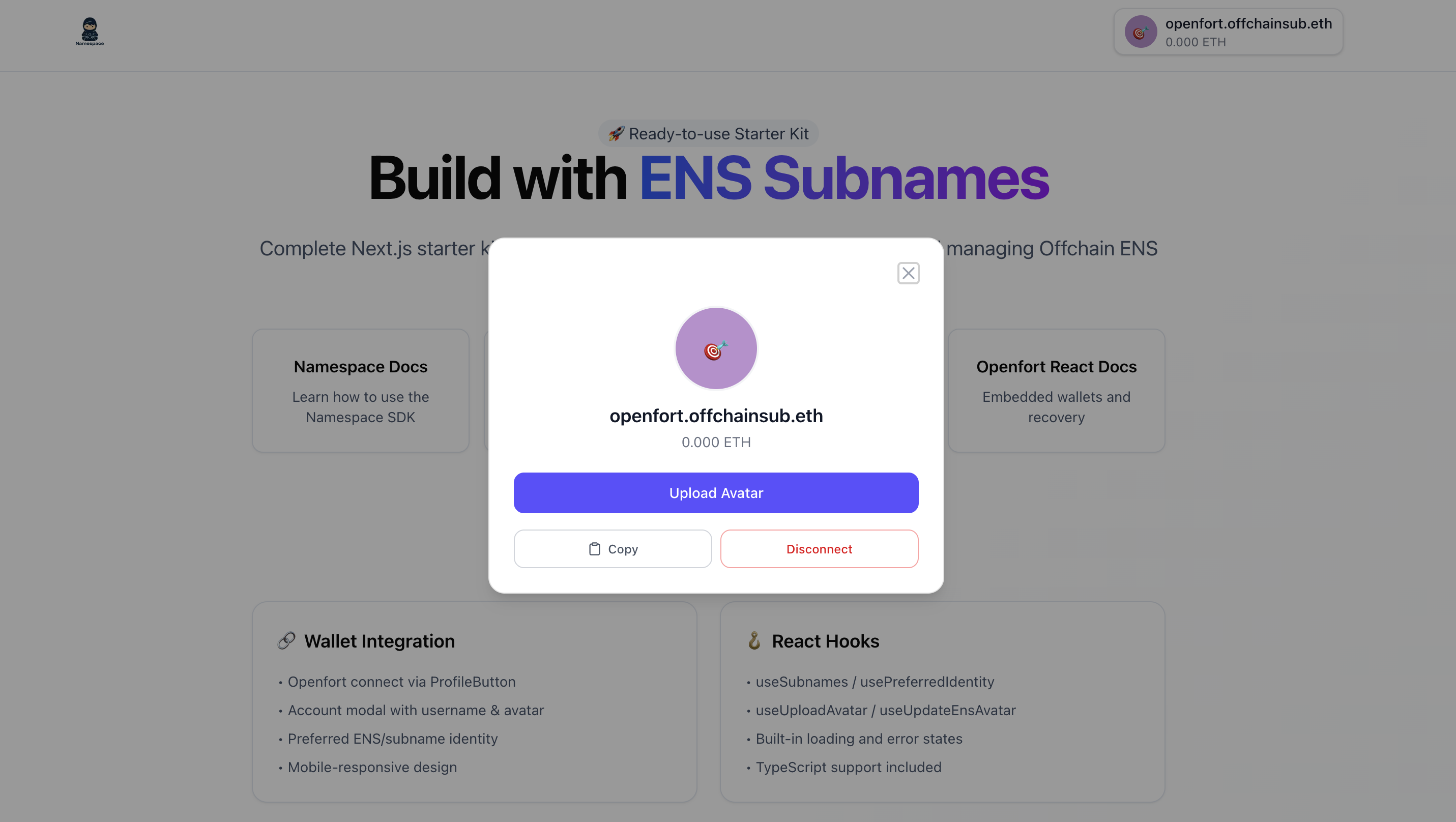 Create subname interface with form to create a new offchain subname