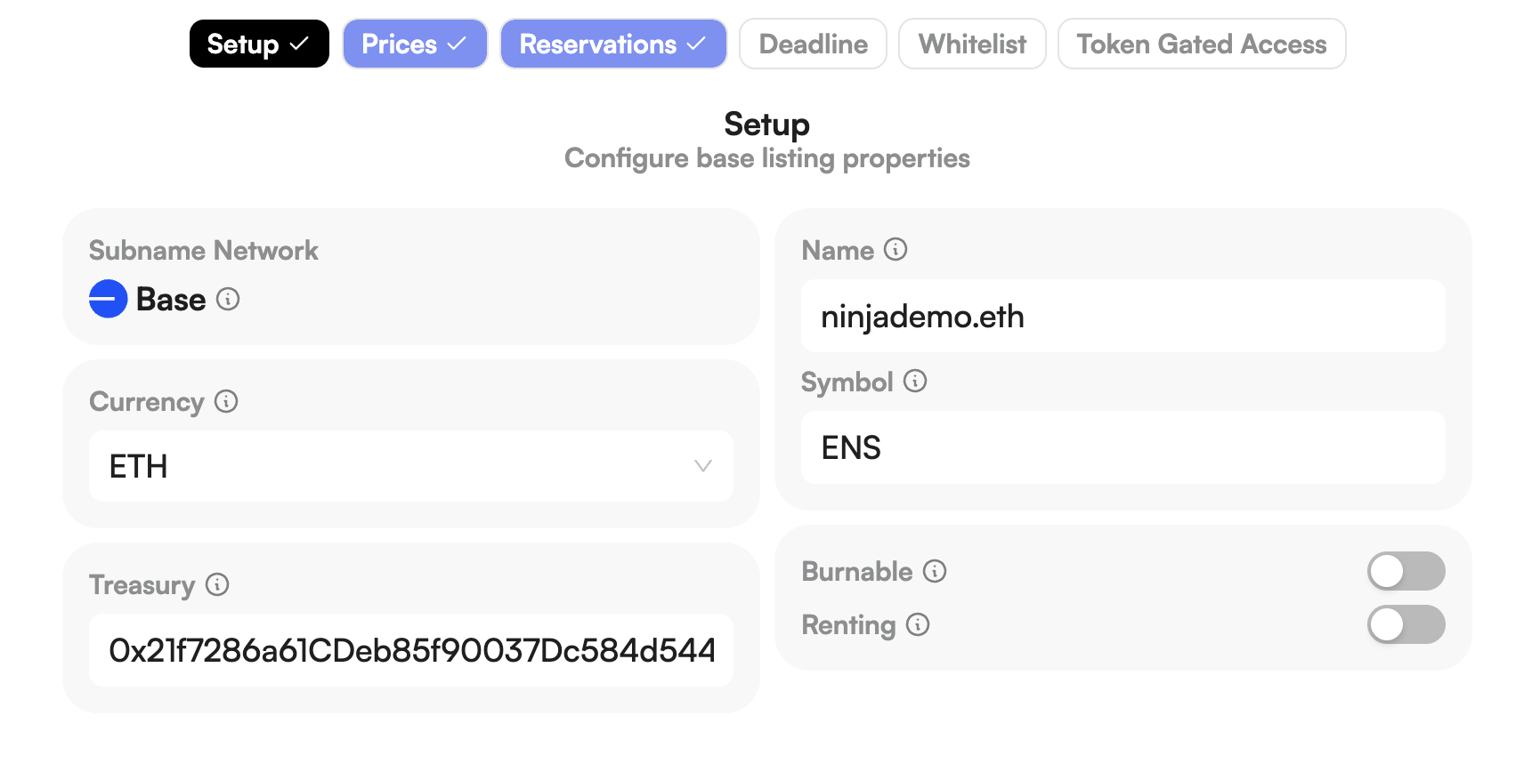 Configure collection name, symbol, and options
