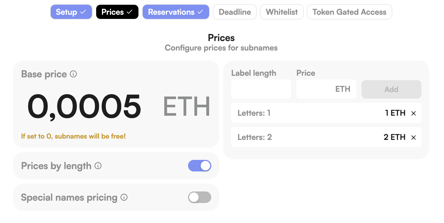 Configure mint pricing options