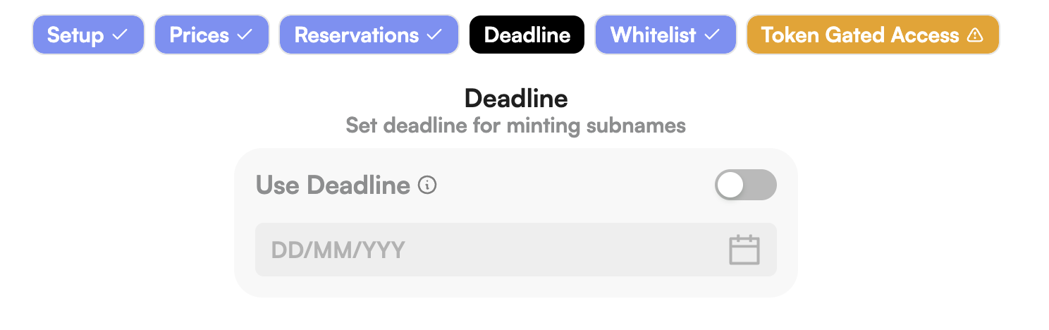Set an optional minting deadline