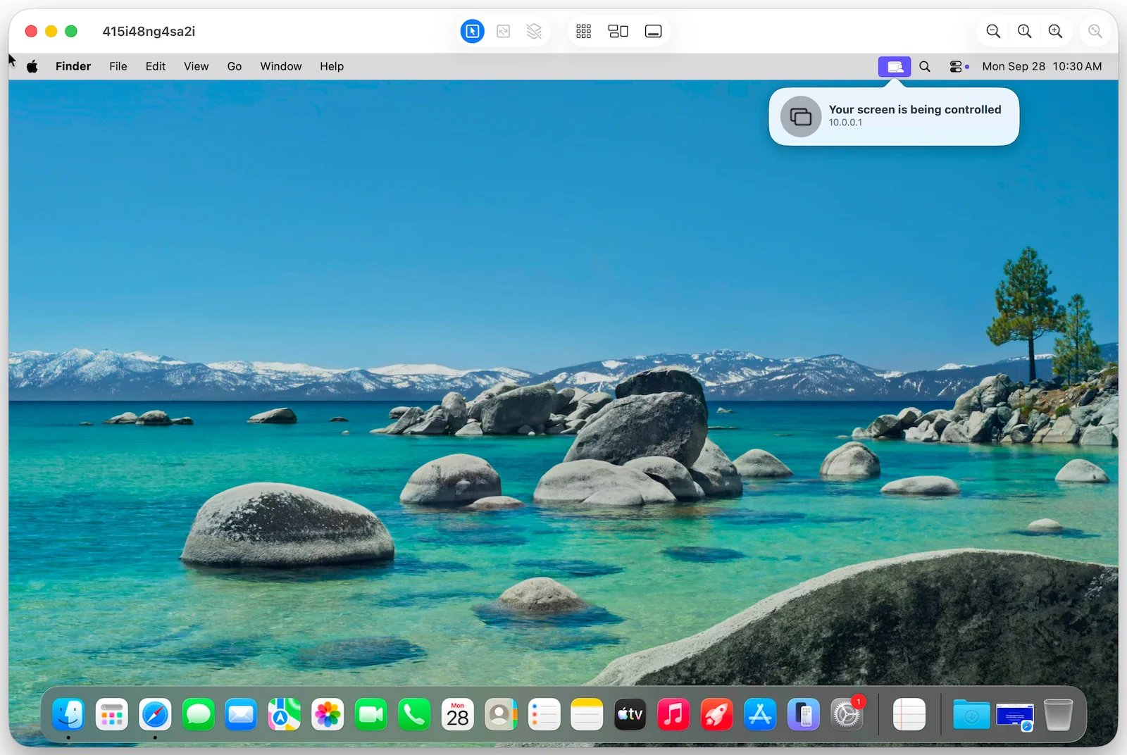 A VNC client window showing the macOS desktop of a Devbox