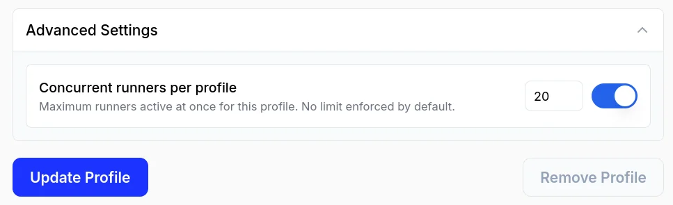 Concurrent runners per profile setting under Advanced Settings