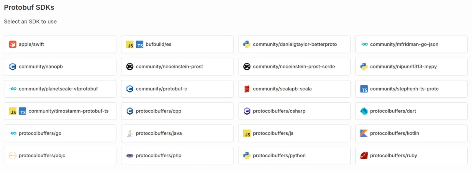 Generated clients available for the Namespace API on the Buf schema registry