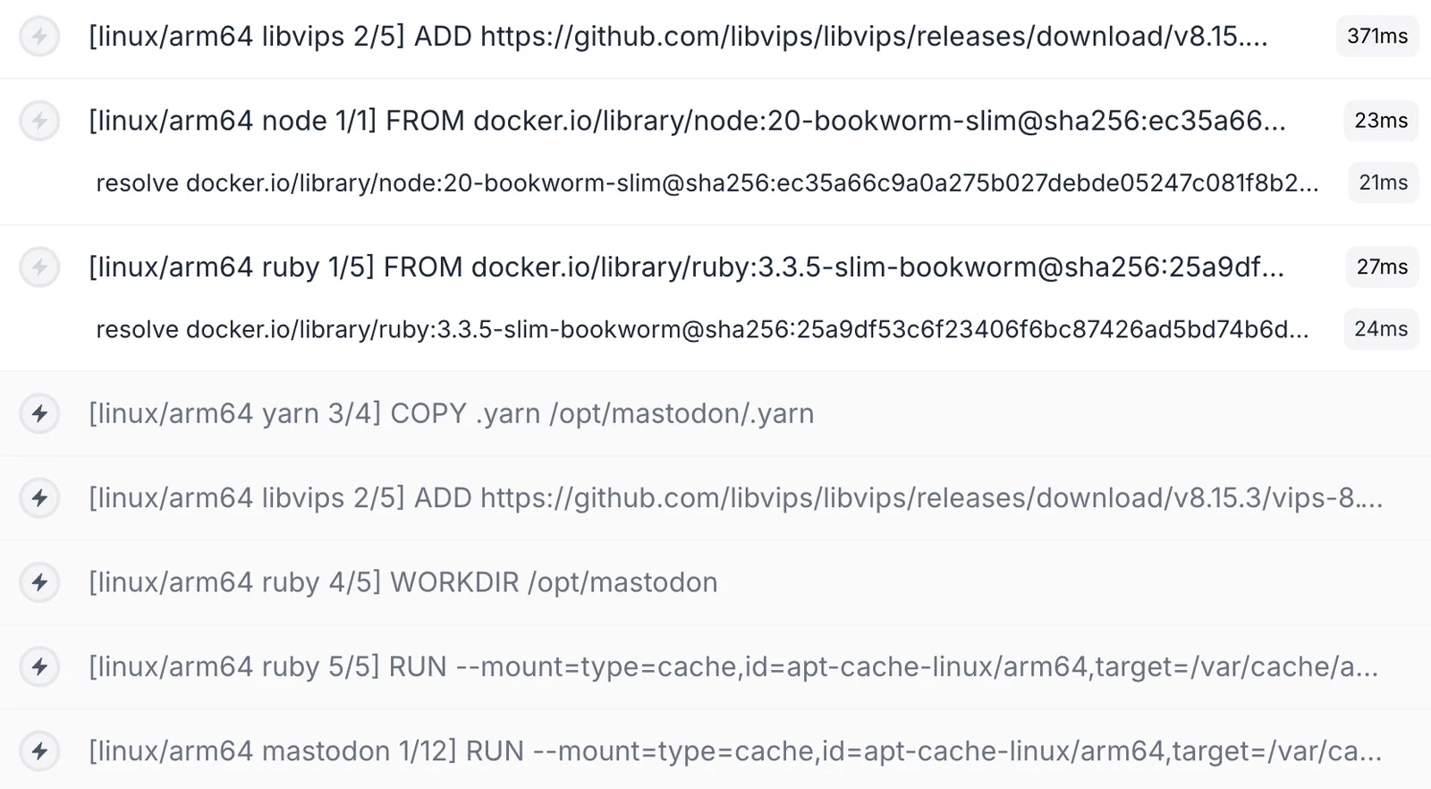 cached build steps