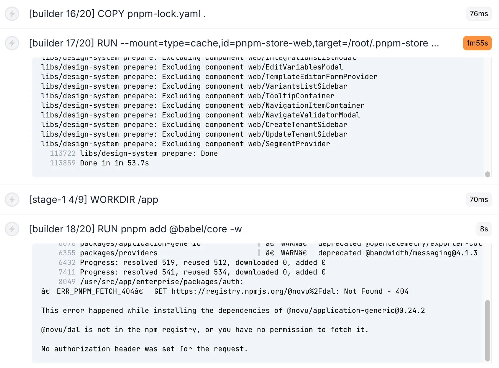 build step logs