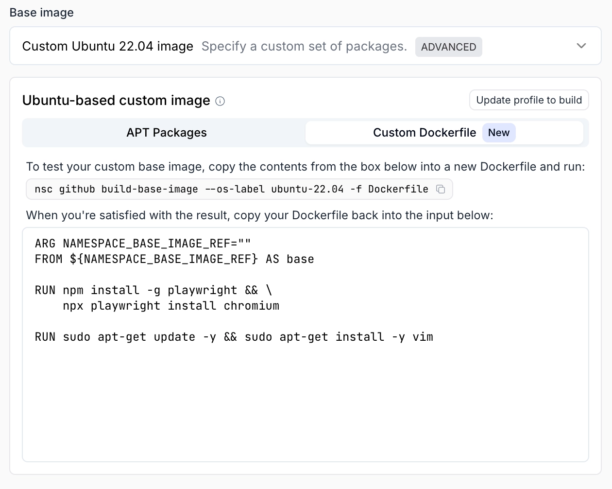Custom Dockerfile