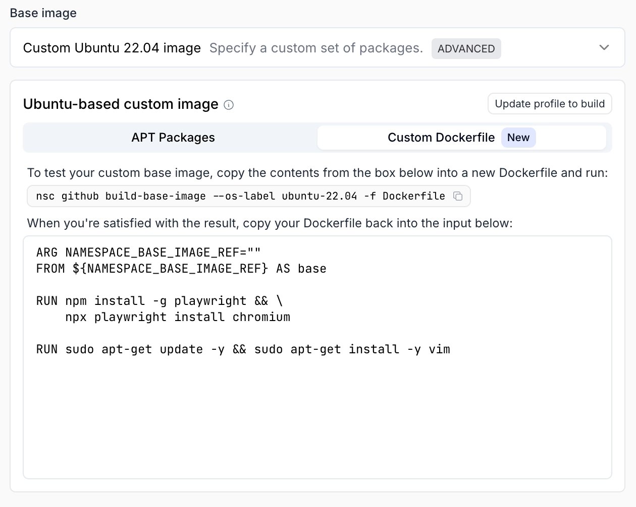 Custom Dockerfile