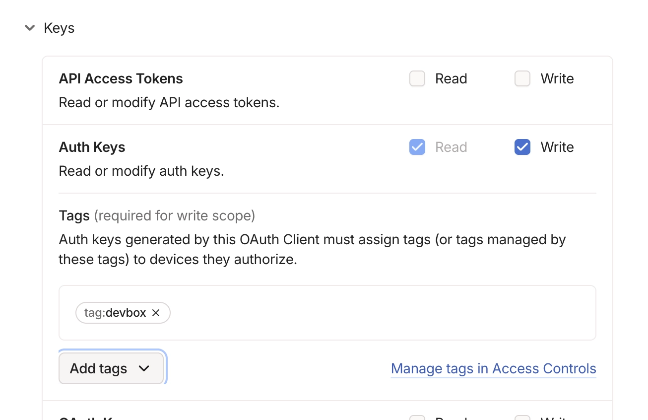 Tailscale scopes and tags for Namespace workload identity